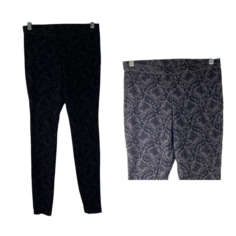 Hue Black Floral Velvet Leggings Stretch Small